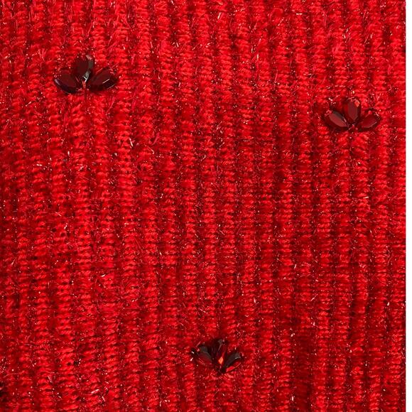 Ruby Rd. Women's Red Rhinestone Metallic 3/4 Sleeves Pullover Sweater | Size L - Picture 6 of 8